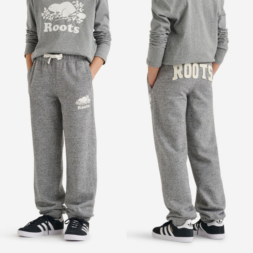 ROOTS Kids Organic Original Roots Sweatpants In Salt And Pepper.